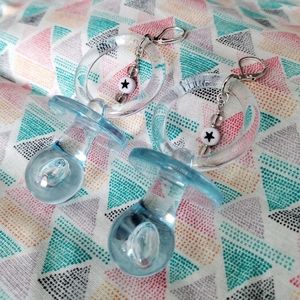Funky Large Blue Pacifier Earrings